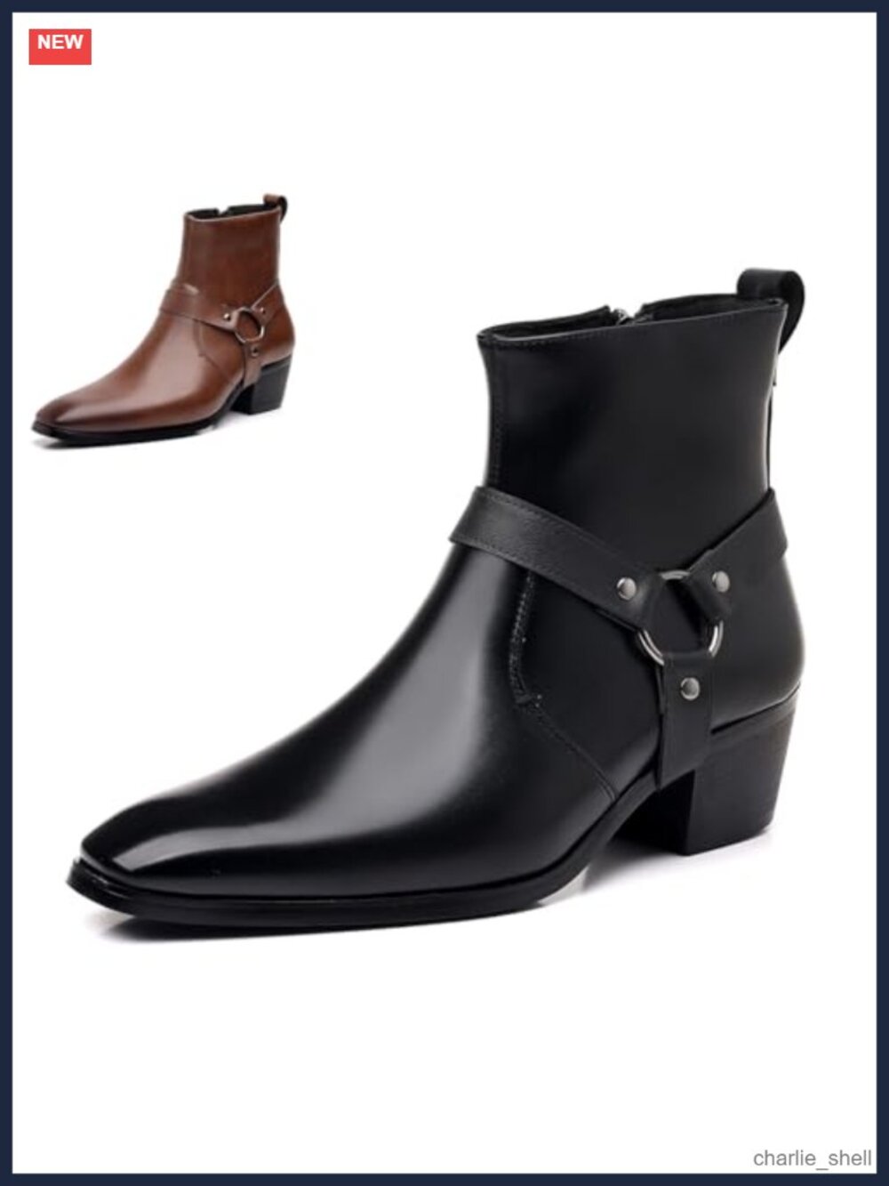 Men's Faux Leather Chunky Heel Chelsea Boots Belt Buckle Cap Toe Business